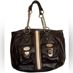 Christine Price Pebbled Leather Purse Bag Tote Brown Gold Accents Pockets
